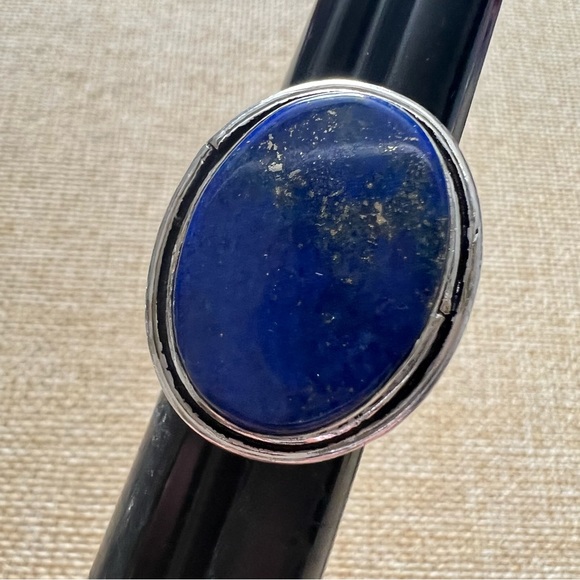 New Lapis Lazuli Stone Crystal Silver Overlay Ring Size 5.75 - Picture 3 of 4